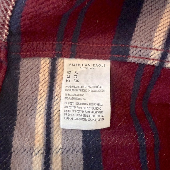 American Eagle Plaid Flannel Hooded Button Up Jacket Sz XL - Picture 5 of 5